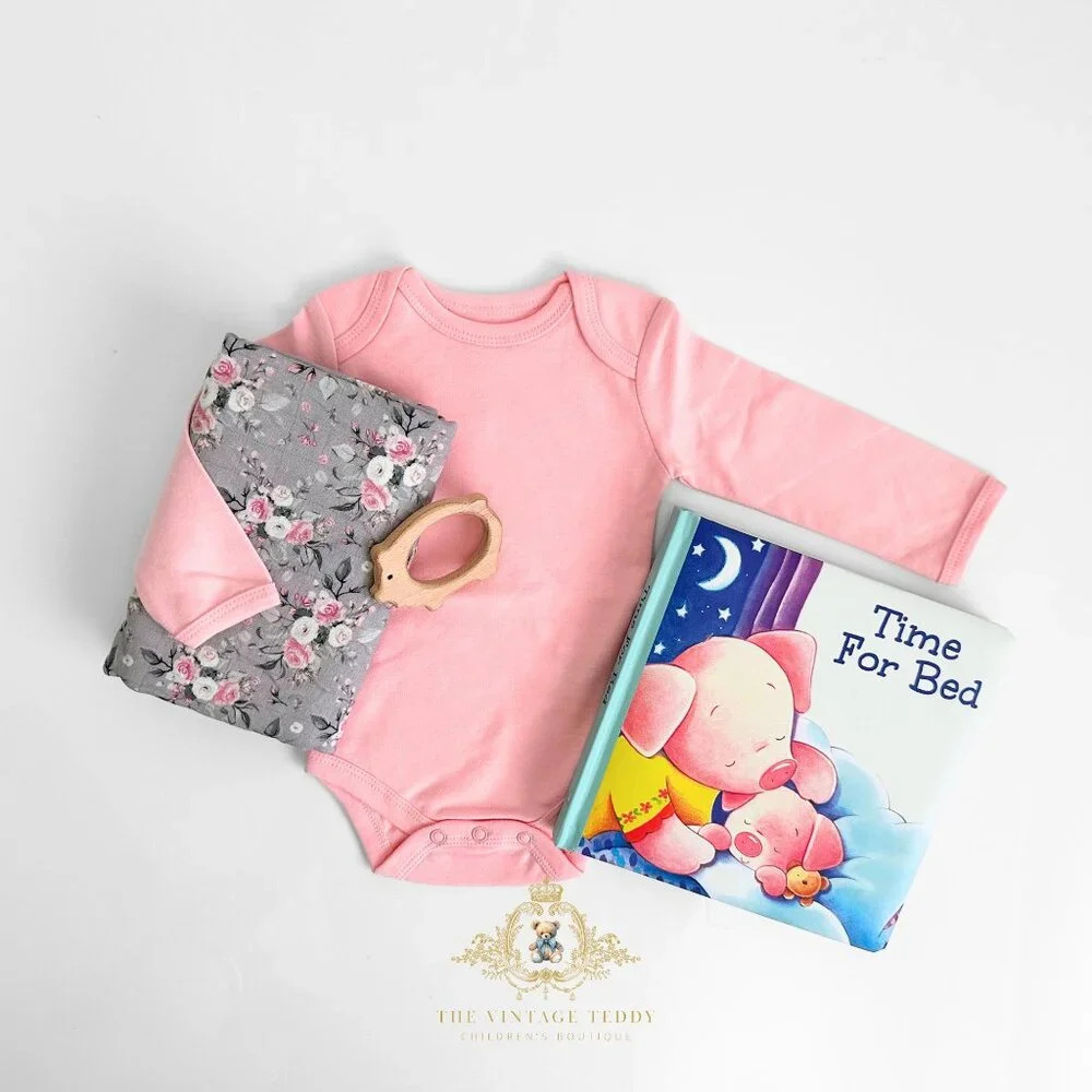 NWT Cute Baby Girls Gift Set Baby Onesie Swaddling Blanket Toy Children's Book